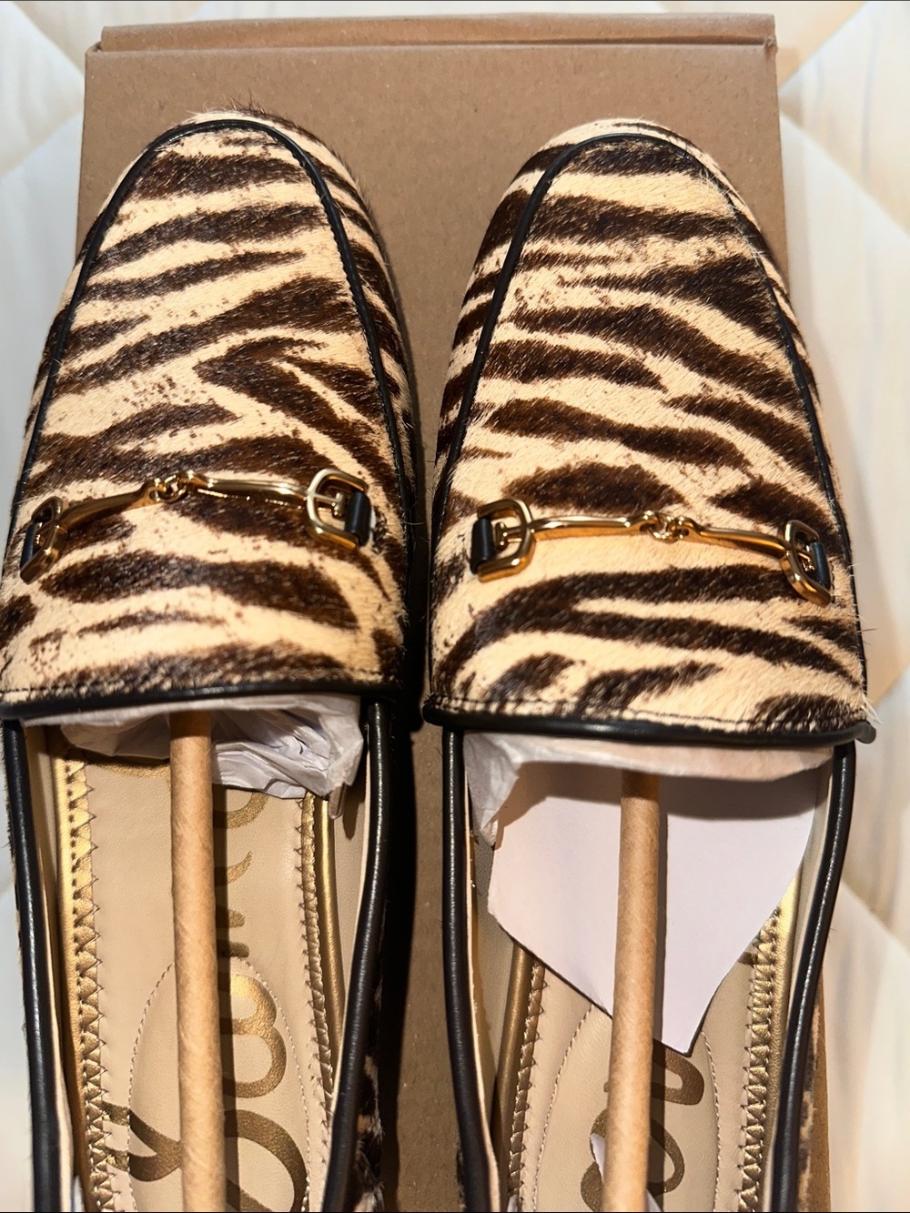 NWOT Sam Edelman Women's Zebra Print Loafers with Gold Bit - Picture 4 of 5
